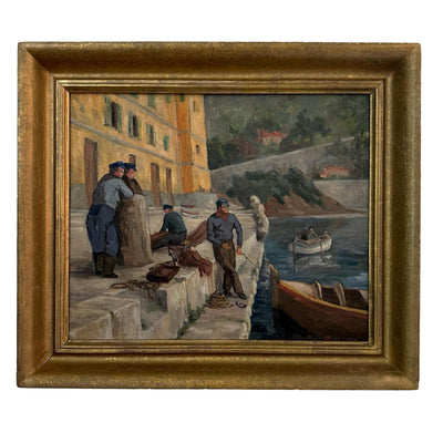 tableau Fin de marée sur le quai - Huile sur toile - C.Canatelli (1870–1959) - 1940