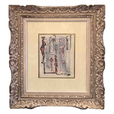 Tableau Figures dressées - Encre et aquarelle - Attribuée à C.Jaffe