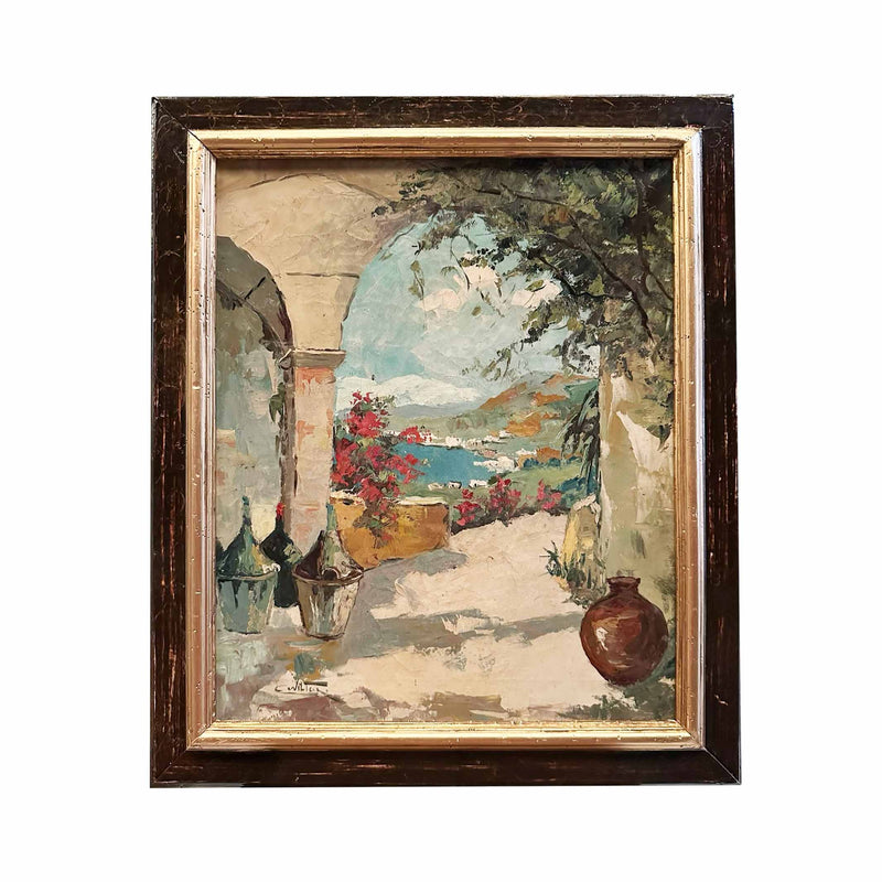 Terrasse sur la Méditerranée - Huile sur toile
