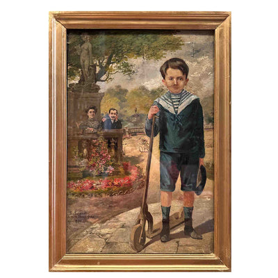 Tableau Le Loupiot au jardin - Huile sur toile - J.Crémas - 1920