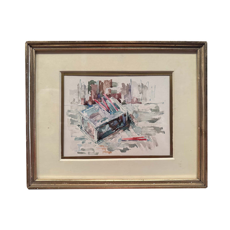 Boîte de crayons rouges - Aquarelle