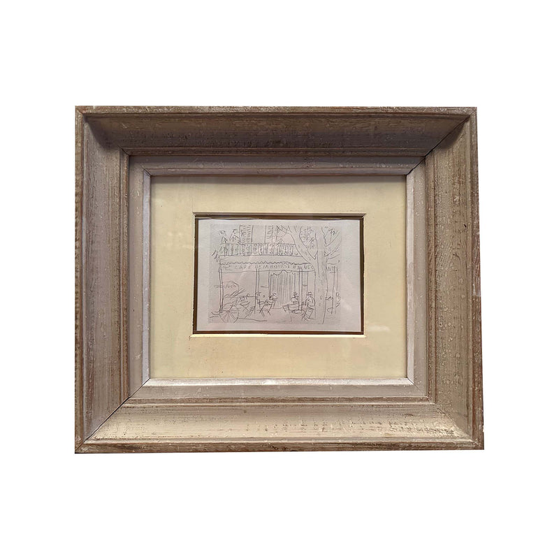 Terrasse de café, esquisse parisienne - Dessin original au crayon