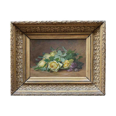 Tableau Roses et feuillage sur table - Huile sur toile - J-A.Gamba de Preydour