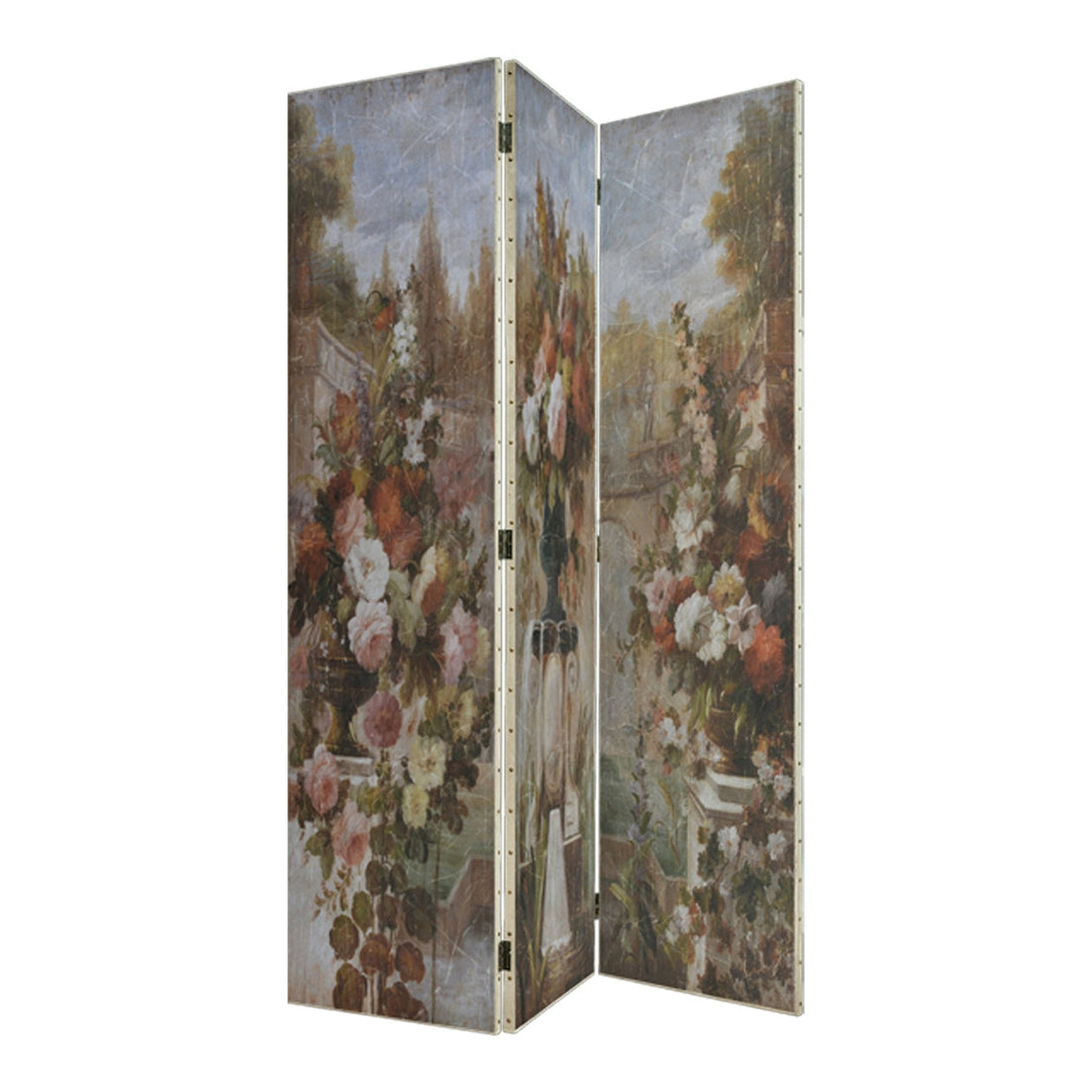 Fontaine aux fleurs Paravent en bois à trois feuilles