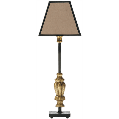 Insolite Lampe en bois dorée numéro 2 présentée avec abat-jour