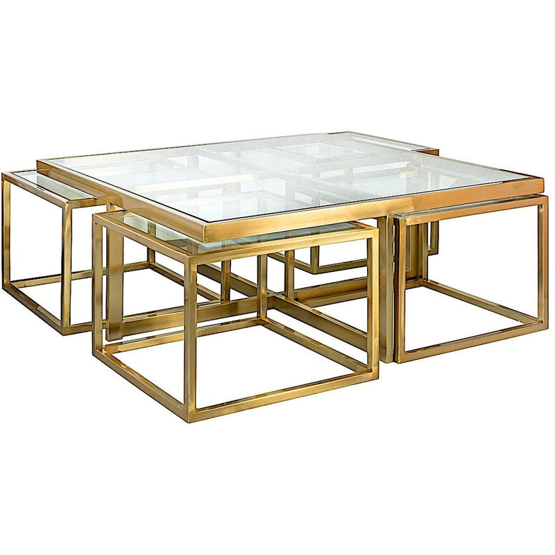 Table basse carrée Bourgogne structure métallique dorée