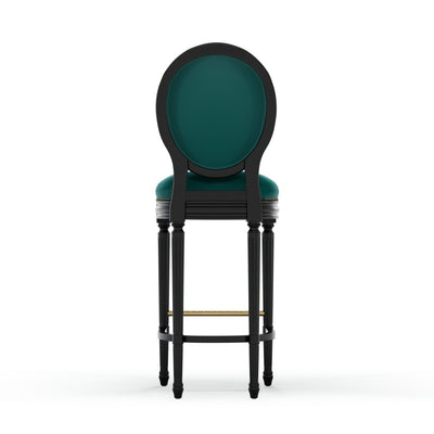 Figeac Chaise de bar cloutée patine Ebène couleur Velours Pétrole vue de dos
