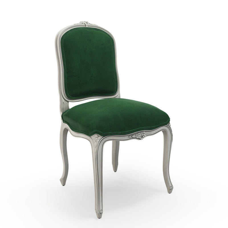 Sorgues Chaise patine Trianon couleur Velours vert Sapin vue 3/4