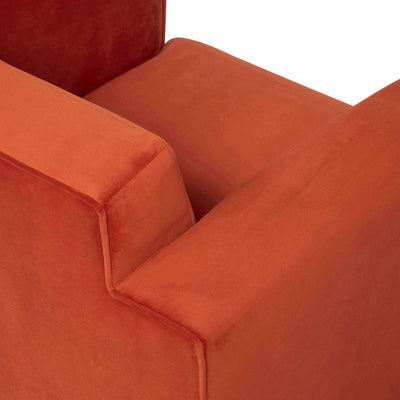 Mandel Fauteuil tapissé coloris rouge orangé vue zoomée de l'assise