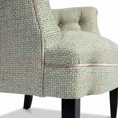 Rivoli capitonné fauteuil tapissée coloris beige vert vue zoomée de l'assise