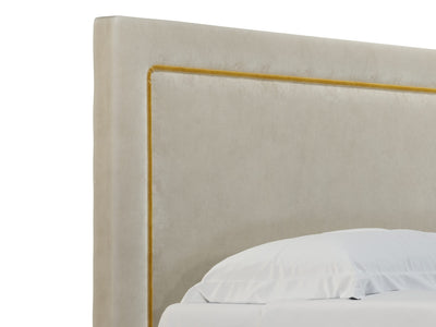 Victoria Tête de lit tapissée couleur velours pierre jaune mordoré taille 160 cm vue 3/4
