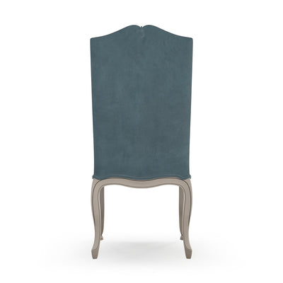 Brienne Chaise haute avec boutons patine Trianon couleur Velours bleu vue de dos