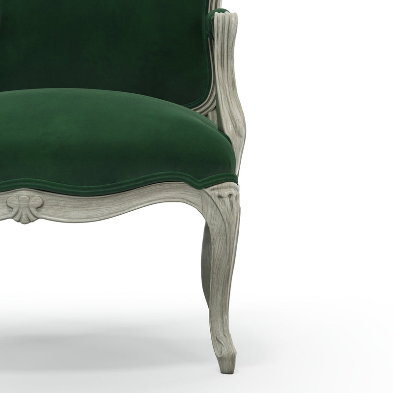 Figeac Fauteuil tapissé patine Trianon couleur Velours vert Sapin vue zoom